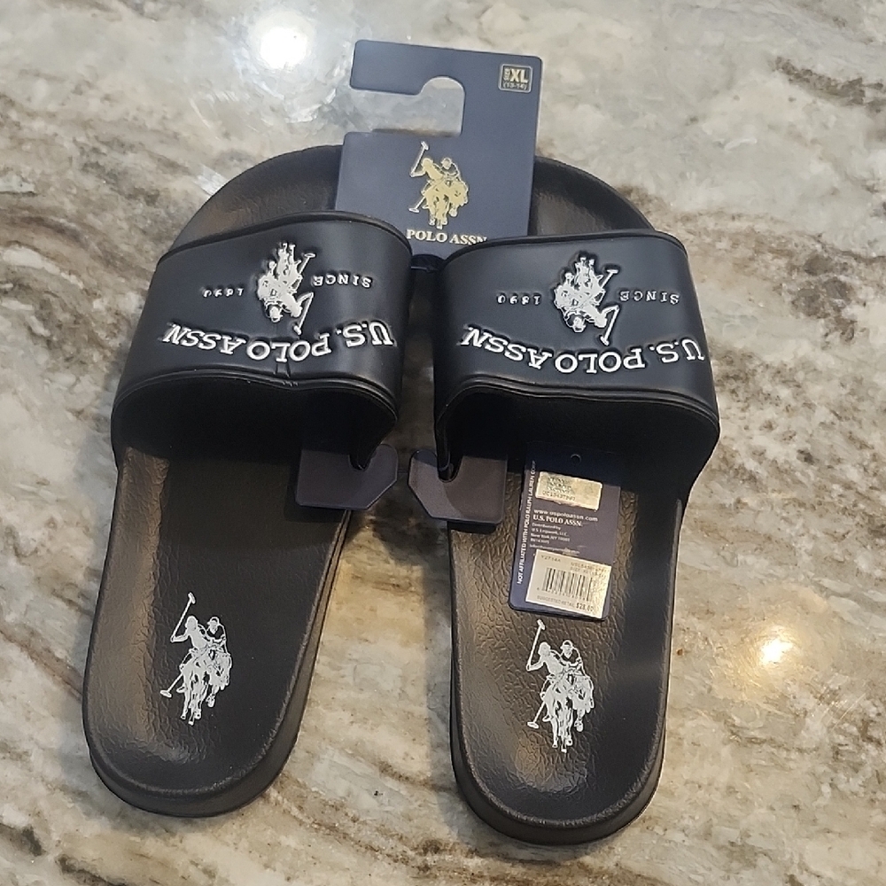 U.S. Polo Assn. Black Slide Sandals for Men